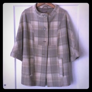 Grey wool plaid dolman sleeve oversized coat
